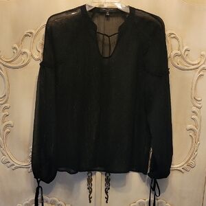 Romeo & Juliet Couture Black Sheer Tie-Neck Blouse Size M